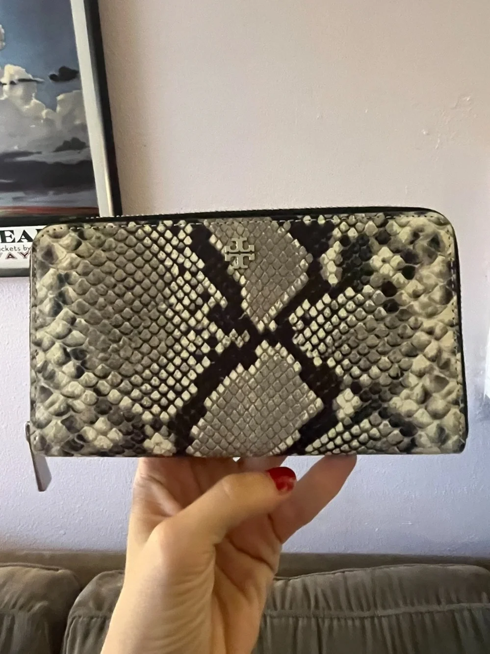TORY BURCH Snakeskin Embossed Leather Zip Continental Wallet LIKE NEW